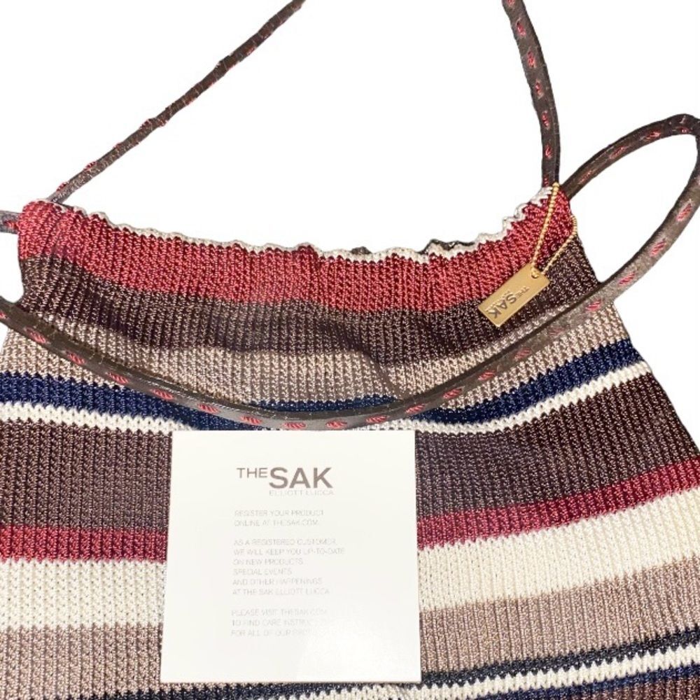 VTG The Sak Elliott Lucca Stripe Crochet Shoulder Bag Boho Hobo Purse Red Brown - Picture 6 of 6